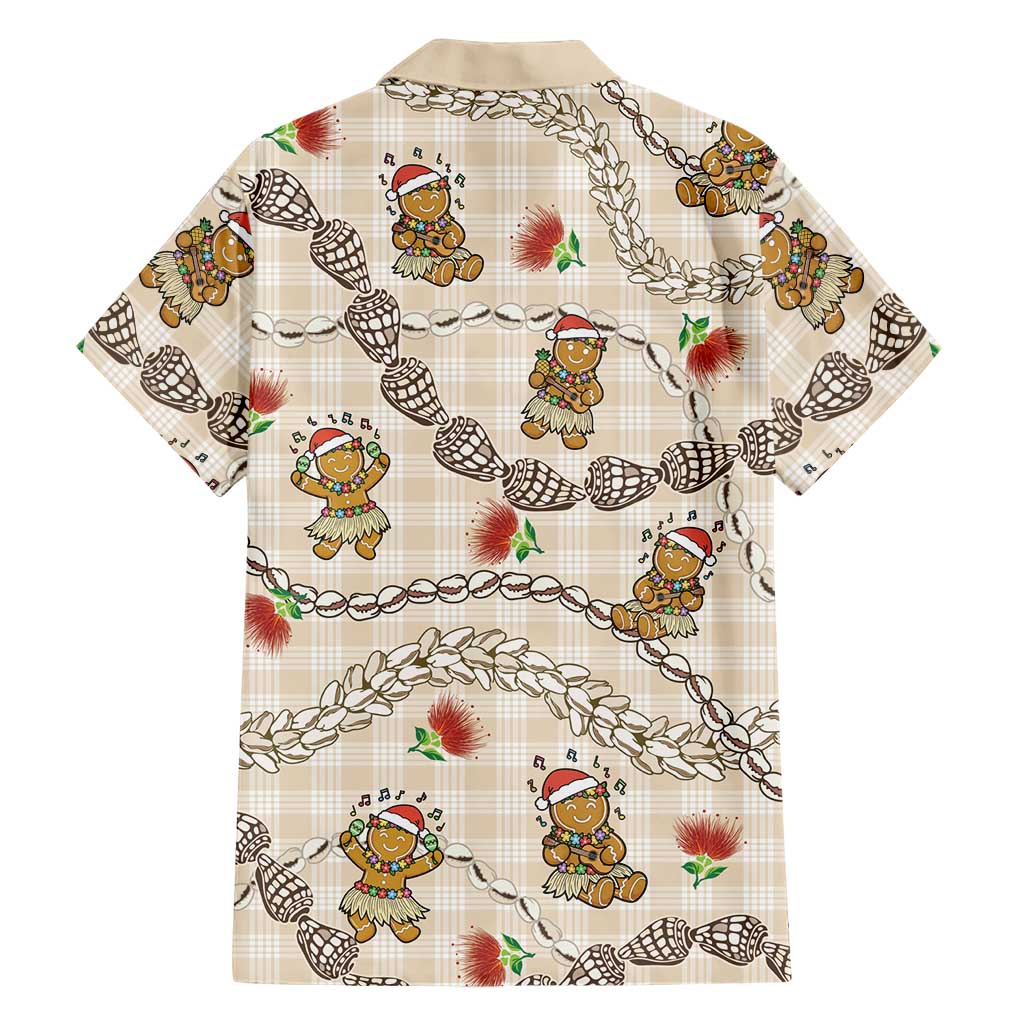 Beige Palaka Hawaii Mele Kalikimaka Family Matching Off Shoulder Maxi Dress and Hawaiian Shirt Ohia Lehua Shell Leis Funny Gingerbread Santa LT14 - Polynesian Pride