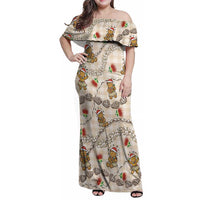 Beige Palaka Hawaii Mele Kalikimaka Family Matching Off Shoulder Maxi Dress and Hawaiian Shirt Ohia Lehua Shell Leis Funny Gingerbread Santa LT14 Beige - Polynesian Pride