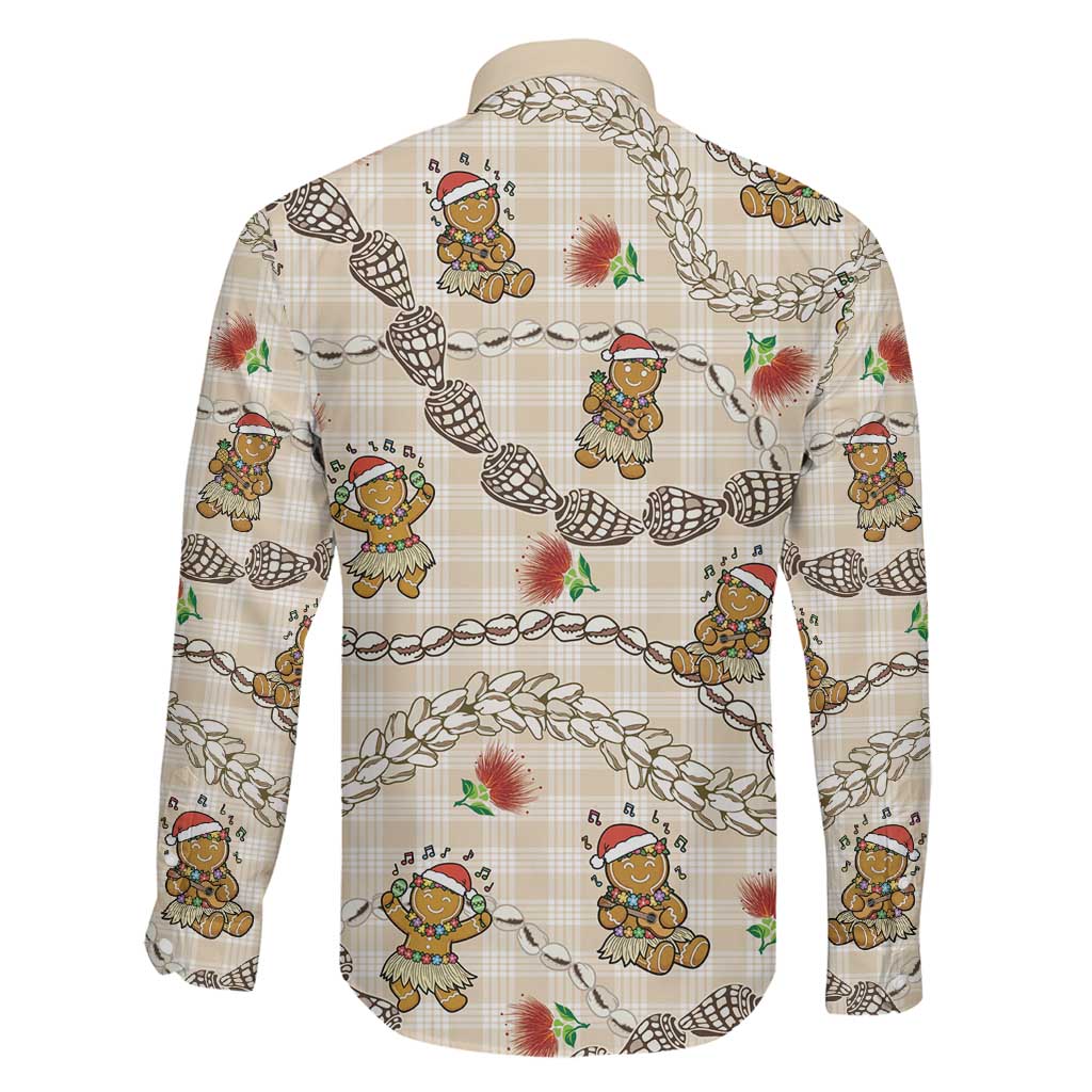 Beige Palaka Hawaii Mele Kalikimaka Family Matching Off Shoulder Short Dress and Hawaiian Shirt Ohia Lehua Shell Leis Funny Gingerbread Santa LT14 - Polynesian Pride