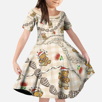 Beige Palaka Hawaii Mele Kalikimaka Family Matching Short Sleeve Bodycon Dress and Hawaiian Shirt Ohia Lehua Shell Leis Funny Gingerbread Santa LT14 Daughter's Dress Beige - Polynesian Pride