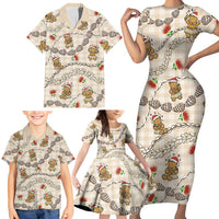 Beige Palaka Hawaii Mele Kalikimaka Family Matching Short Sleeve Bodycon Dress and Hawaiian Shirt Ohia Lehua Shell Leis Funny Gingerbread Santa LT14 - Polynesian Pride