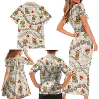 Beige Palaka Hawaii Mele Kalikimaka Family Matching Short Sleeve Bodycon Dress and Hawaiian Shirt Ohia Lehua Shell Leis Funny Gingerbread Santa LT14 - Polynesian Pride