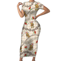 Beige Palaka Hawaii Mele Kalikimaka Family Matching Short Sleeve Bodycon Dress and Hawaiian Shirt Ohia Lehua Shell Leis Funny Gingerbread Santa LT14 Beige - Polynesian Pride