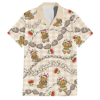 Beige Palaka Hawaii Mele Kalikimaka Family Matching Tank Maxi Dress and Hawaiian Shirt Ohia Lehua Shell Leis Funny Gingerbread Santa LT14 Dad's Shirt - Short Sleeve Beige - Polynesian Pride