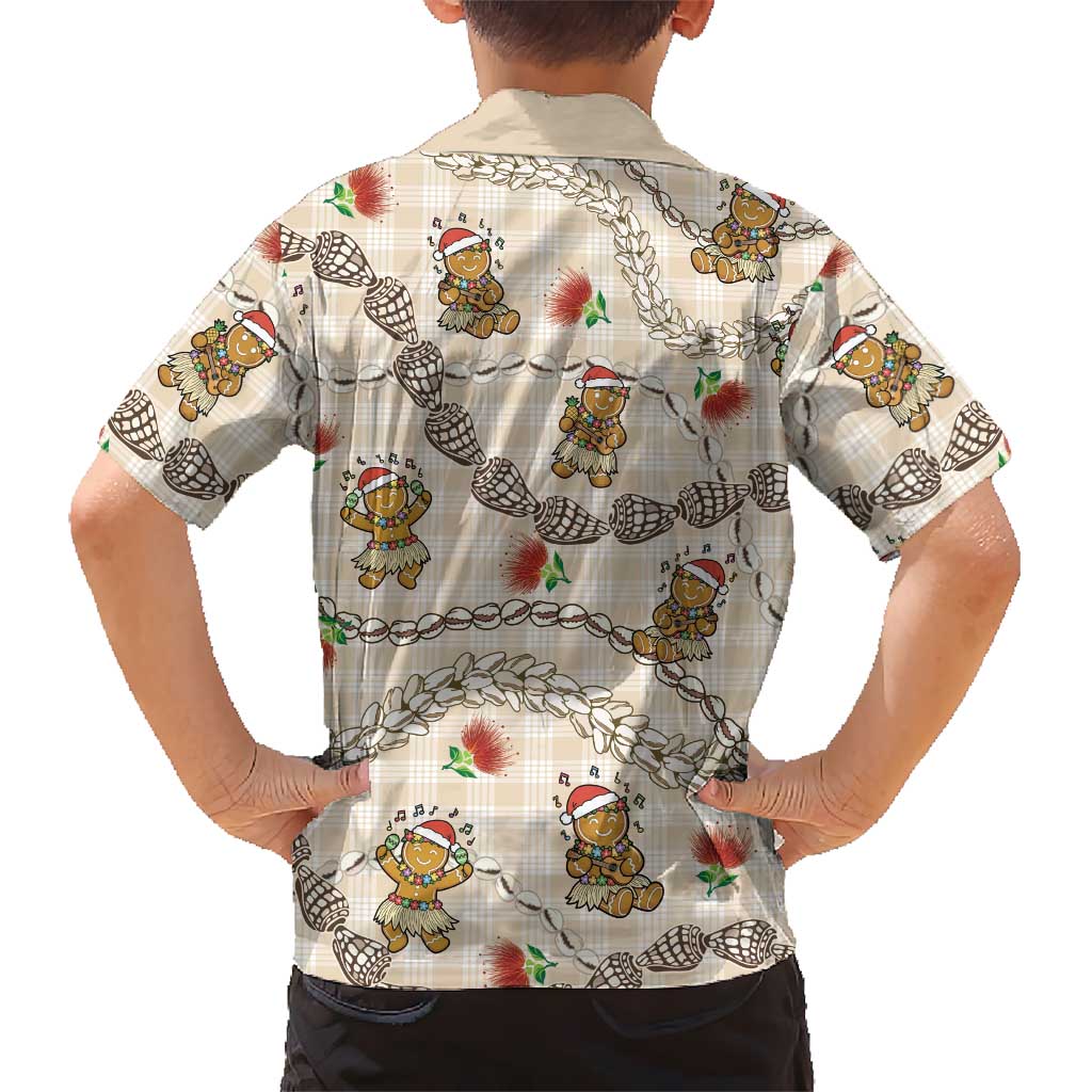 Beige Palaka Hawaii Mele Kalikimaka Hawaiian Shirt Ohia Lehua Shell Leis Funny Gingerbread Santa LT14 - Polynesian Pride