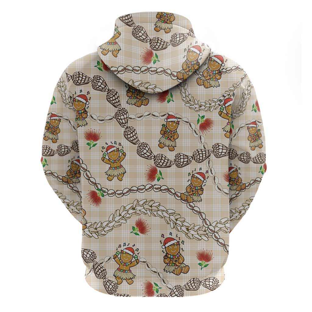 Beige Palaka Hawaii Mele Kalikimaka Hoodie Ohia Lehua Shell Leis Funny Gingerbread Santa LT14 - Polynesian Pride
