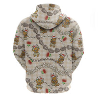 Beige Palaka Hawaii Mele Kalikimaka Hoodie Ohia Lehua Shell Leis Funny Gingerbread Santa LT14 - Polynesian Pride
