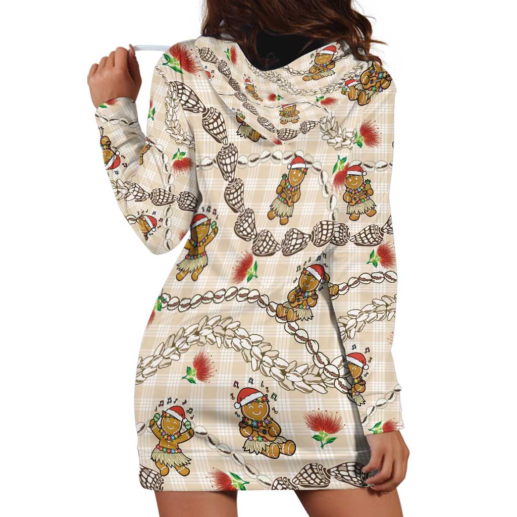 Beige Palaka Hawaii Mele Kalikimaka Hoodie Dress Ohia Lehua Shell Leis Funny Gingerbread Santa LT14 - Polynesian Pride