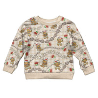 Beige Palaka Hawaii Mele Kalikimaka Kid Ugly Christmas Sweater Ohia Lehua Shell Leis Funny Gingerbread Santa LT14 Kid Beige - Polynesian Pride