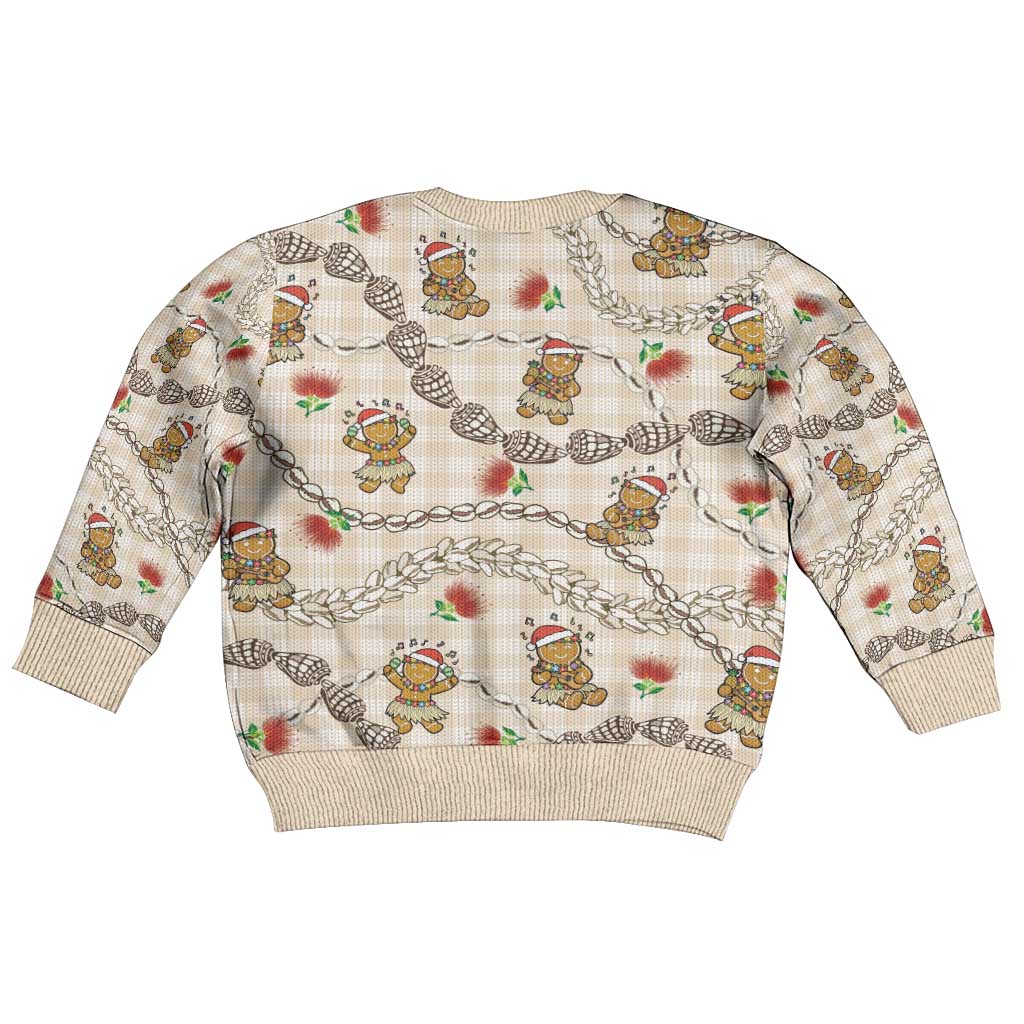 Beige Palaka Hawaii Mele Kalikimaka Kid Ugly Christmas Sweater Ohia Lehua Shell Leis Funny Gingerbread Santa LT14 - Polynesian Pride