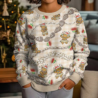 Beige Palaka Hawaii Mele Kalikimaka Kid Ugly Christmas Sweater Ohia Lehua Shell Leis Funny Gingerbread Santa LT14 - Polynesian Pride
