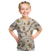 Beige Palaka Hawaii Mele Kalikimaka Kid T Shirt Ohia Lehua Shell Leis Funny Gingerbread Santa LT14 Beige - Polynesian Pride