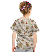 Beige Palaka Hawaii Mele Kalikimaka Kid T Shirt Ohia Lehua Shell Leis Funny Gingerbread Santa LT14 - Polynesian Pride