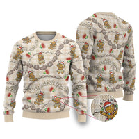 Beige Palaka Hawaii Mele Kalikimaka Ugly Christmas Sweater Ohia Lehua Shell Leis Funny Gingerbread Santa LT14 Beige - Polynesian Pride