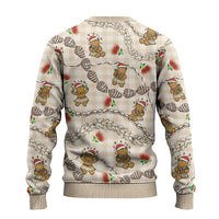 Beige Palaka Hawaii Mele Kalikimaka Ugly Christmas Sweater Ohia Lehua Shell Leis Funny Gingerbread Santa LT14 - Polynesian Pride