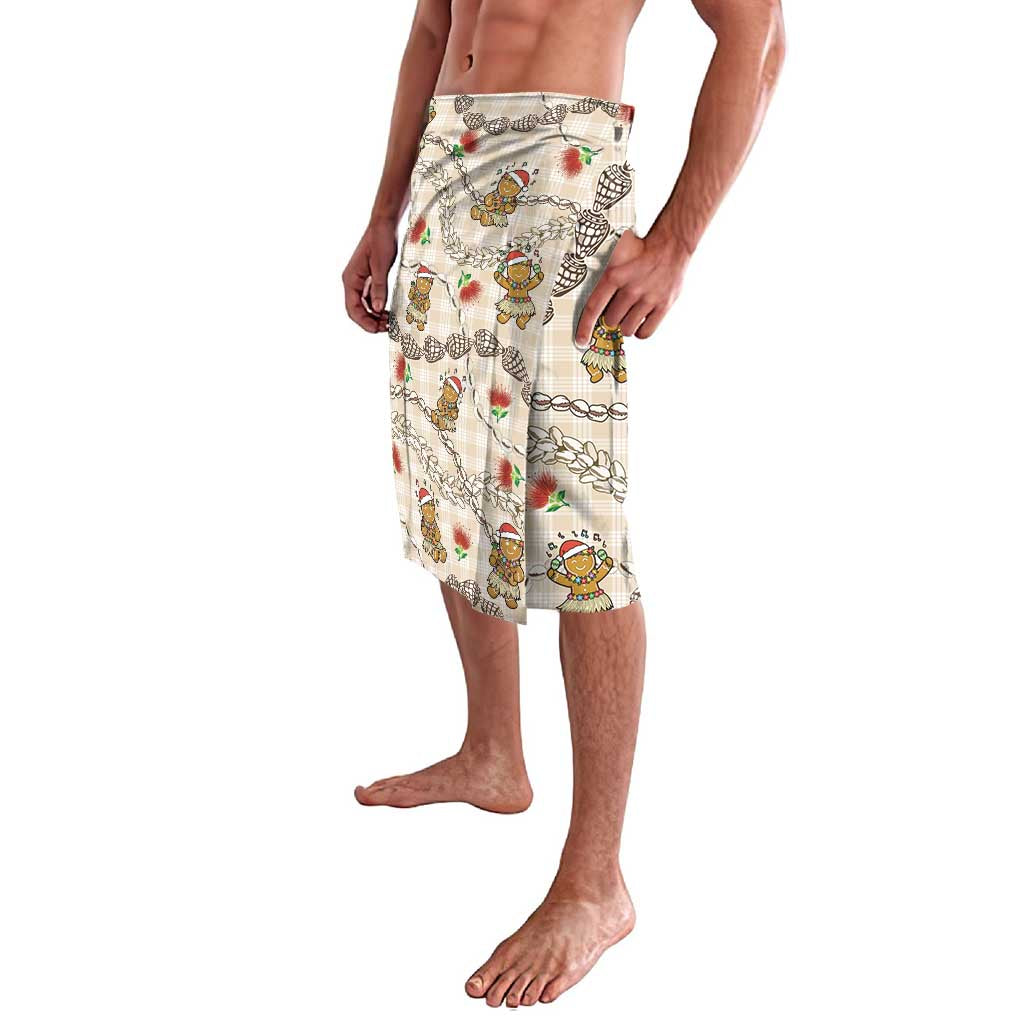 Beige Palaka Hawaii Mele Kalikimaka Lavalava Ohia Lehua Shell Leis Funny Gingerbread Santa - Polynesian Pride