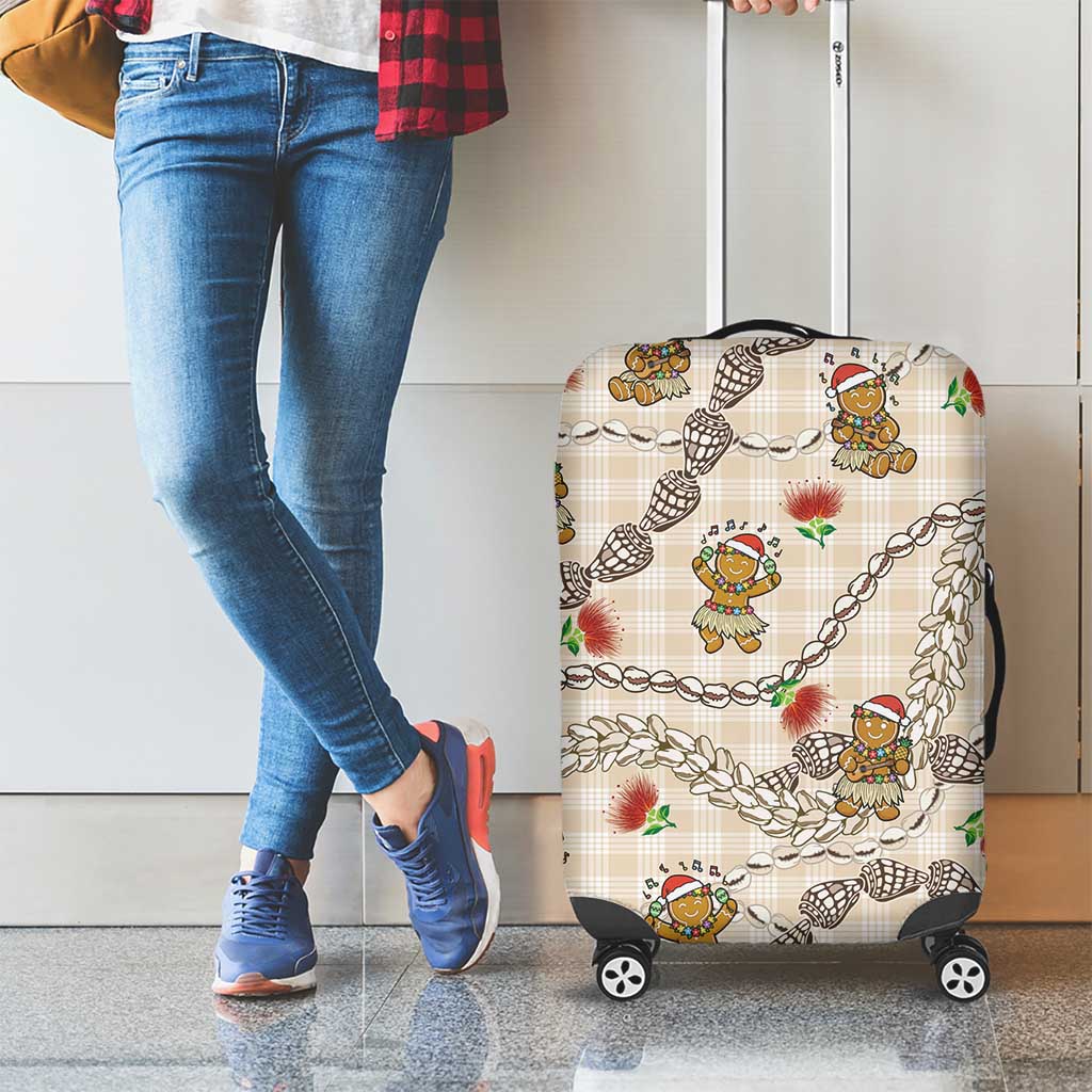 Beige Palaka Hawaii Mele Kalikimaka Luggage Cover Ohia Lehua Shell Leis Funny Gingerbread Santa LT14 - Polynesian Pride