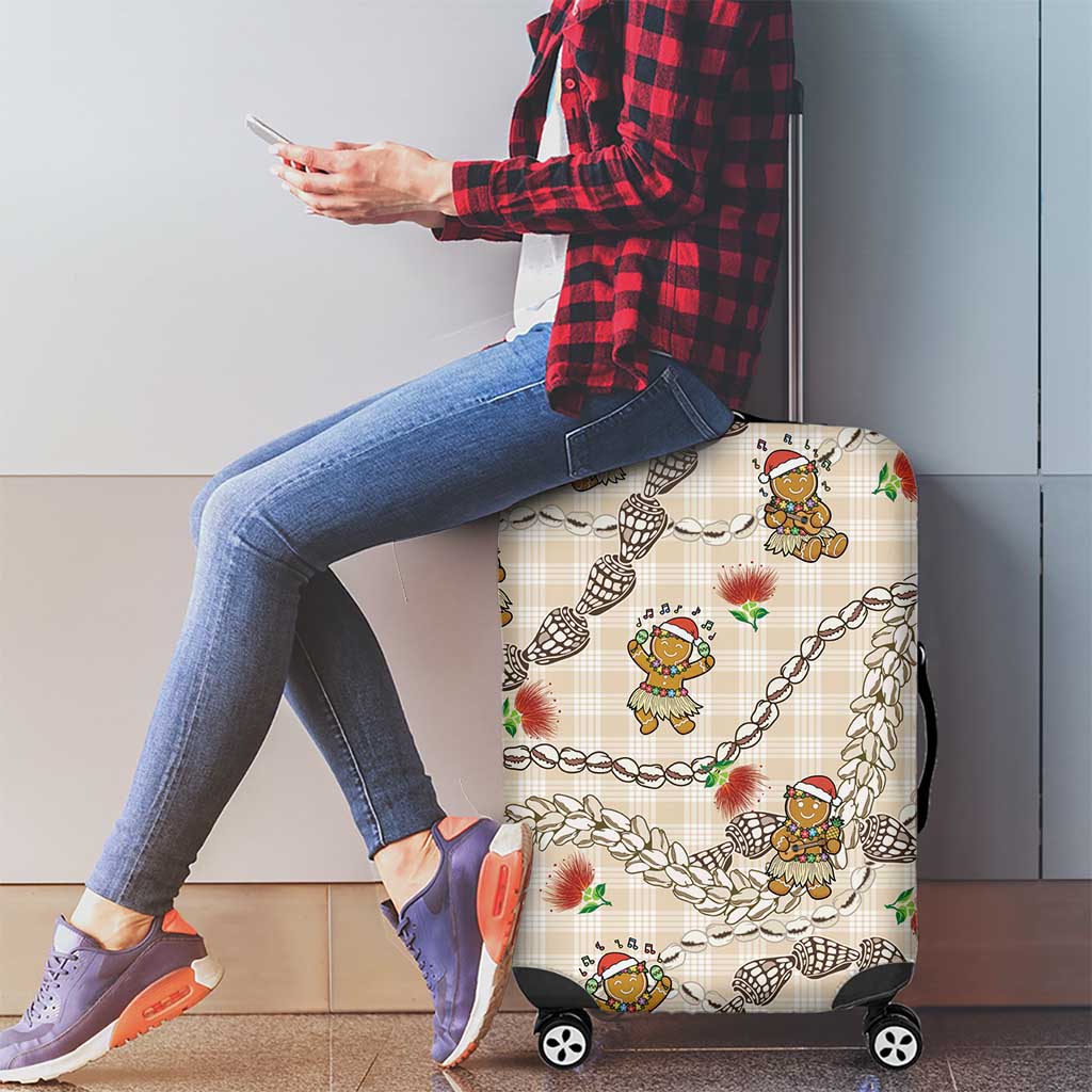 Beige Palaka Hawaii Mele Kalikimaka Luggage Cover Ohia Lehua Shell Leis Funny Gingerbread Santa LT14 - Polynesian Pride