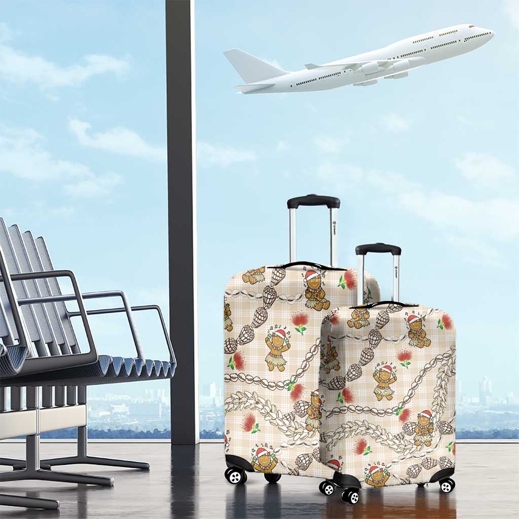 Beige Palaka Hawaii Mele Kalikimaka Luggage Cover Ohia Lehua Shell Leis Funny Gingerbread Santa LT14 - Polynesian Pride