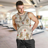 Beige Palaka Hawaii Mele Kalikimaka Men Tank Top Ohia Lehua Shell Leis Funny Gingerbread Santa - Polynesian Pride