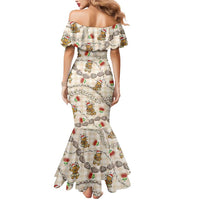 Beige Palaka Hawaii Mele Kalikimaka Mermaid Dress Ohia Lehua Shell Leis Funny Gingerbread Santa LT14 - Polynesian Pride