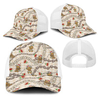 Beige Palaka Hawaii Mele Kalikimaka Mesh Trucker Cap Ohia Lehua Shell Leis Funny Gingerbread Santa - Polynesian Pride