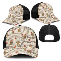 Beige Palaka Hawaii Mele Kalikimaka Mesh Trucker Cap Ohia Lehua Shell Leis Funny Gingerbread Santa - Polynesian Pride
