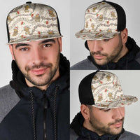Beige Palaka Hawaii Mele Kalikimaka Mesh Trucker Cap Ohia Lehua Shell Leis Funny Gingerbread Santa - Polynesian Pride