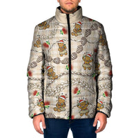 Beige Palaka Hawaii Mele Kalikimaka Padded Jacket Ohia Lehua Shell Leis Funny Gingerbread Santa - Polynesian Pride