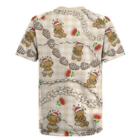 Beige Palaka Hawaii Mele Kalikimaka Rugby Jersey Ohia Lehua Shell Leis Funny Gingerbread Santa - Polynesian Pride