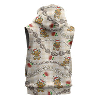 Beige Palaka Hawaii Mele Kalikimaka Sleeveless Hoodie Ohia Lehua Shell Leis Funny Gingerbread Santa LT14 - Polynesian Pride
