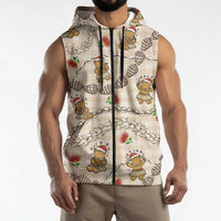 Beige Palaka Hawaii Mele Kalikimaka Sleeveless Zip Hoodie Ohia Lehua Shell Leis Funny Gingerbread Santa LT14 - Polynesian Pride