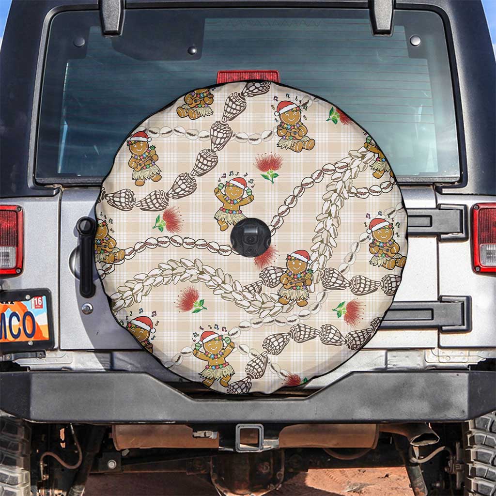 Beige Palaka Hawaii Mele Kalikimaka Spare Tire Cover Ohia Lehua Shell Leis Funny Gingerbread Santa LT14 Beige - Polynesian Pride