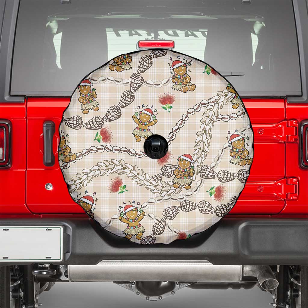 Beige Palaka Hawaii Mele Kalikimaka Spare Tire Cover Ohia Lehua Shell Leis Funny Gingerbread Santa LT14 - Polynesian Pride
