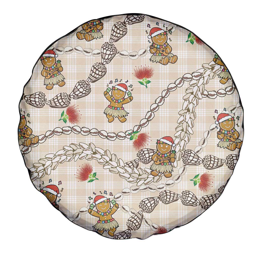 Beige Palaka Hawaii Mele Kalikimaka Spare Tire Cover Ohia Lehua Shell Leis Funny Gingerbread Santa LT14 - Polynesian Pride