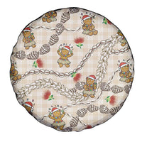 Beige Palaka Hawaii Mele Kalikimaka Spare Tire Cover Ohia Lehua Shell Leis Funny Gingerbread Santa LT14 - Polynesian Pride