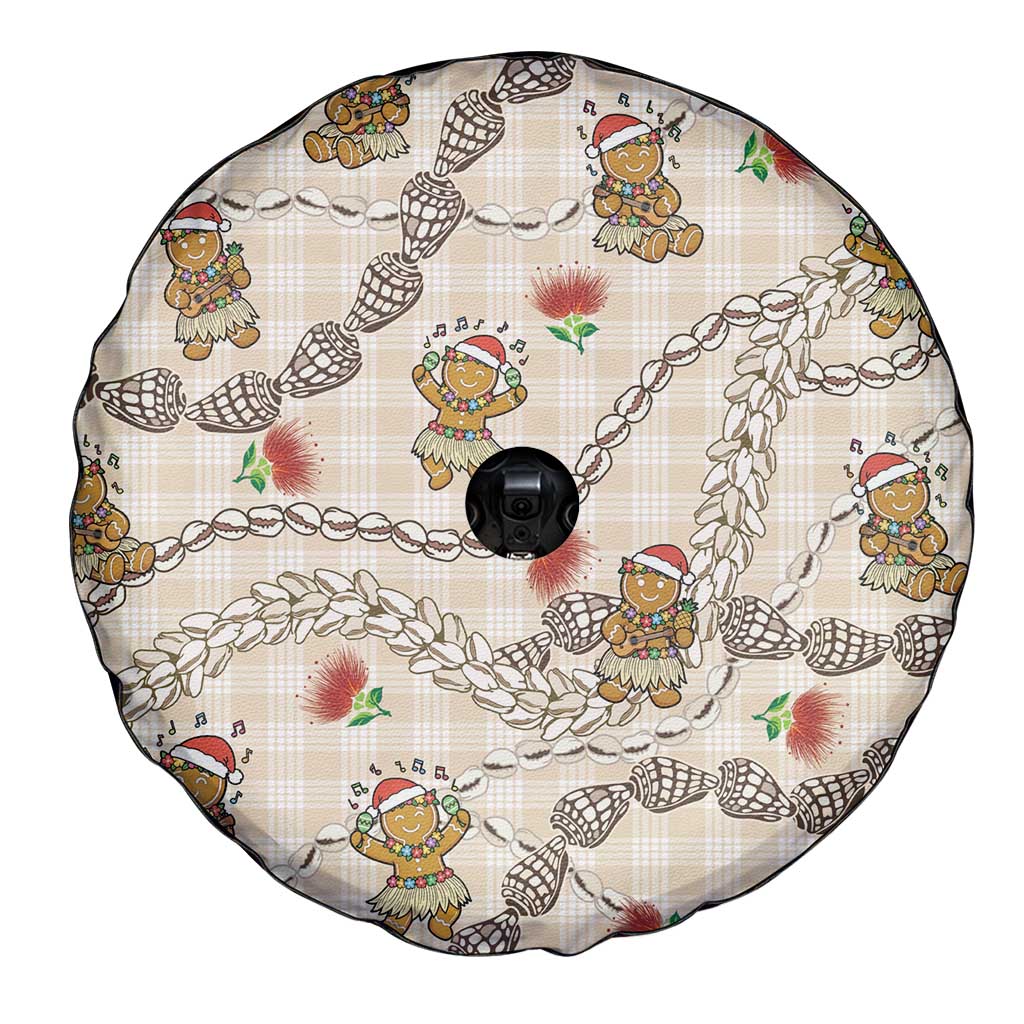 Beige Palaka Hawaii Mele Kalikimaka Spare Tire Cover Ohia Lehua Shell Leis Funny Gingerbread Santa LT14 - Polynesian Pride
