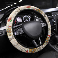 Beige Palaka Hawaii Mele Kalikimaka Steering Wheel Cover Ohia Lehua Shell Leis Funny Gingerbread Santa LT14 Universal Fit Beige - Polynesian Pride