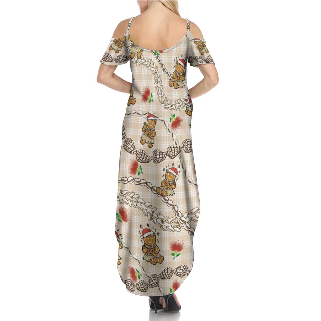 Beige Palaka Hawaii Mele Kalikimaka Summer Maxi Dress Ohia Lehua Shell Leis Funny Gingerbread Santa LT14 - Polynesian Pride