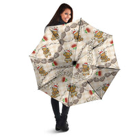 Beige Palaka Hawaii Mele Kalikimaka Umbrella Ohia Lehua Shell Leis Funny Gingerbread Santa - Polynesian Pride