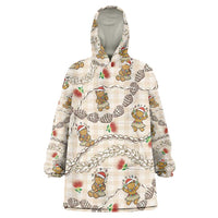 Beige Palaka Hawaii Mele Kalikimaka Wearable Blanket Hoodie Ohia Lehua Shell Leis Funny Gingerbread Santa LT14 One Size Beige - Polynesian Pride