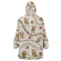 Beige Palaka Hawaii Mele Kalikimaka Wearable Blanket Hoodie Ohia Lehua Shell Leis Funny Gingerbread Santa LT14 - Polynesian Pride