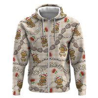 Beige Palaka Hawaii Mele Kalikimaka Zip Hoodie Ohia Lehua Shell Leis Funny Gingerbread Santa LT14 Zip Hoodie Beige - Polynesian Pride