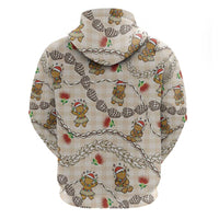 Beige Palaka Hawaii Mele Kalikimaka Zip Hoodie Ohia Lehua Shell Leis Funny Gingerbread Santa LT14 - Polynesian Pride