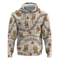 Beige Palaka Hawaii Mele Kalikimaka Zip Hoodie Ohia Lehua Shell Leis Funny Gingerbread Santa LT14 Pullover Hoodie Beige - Polynesian Pride