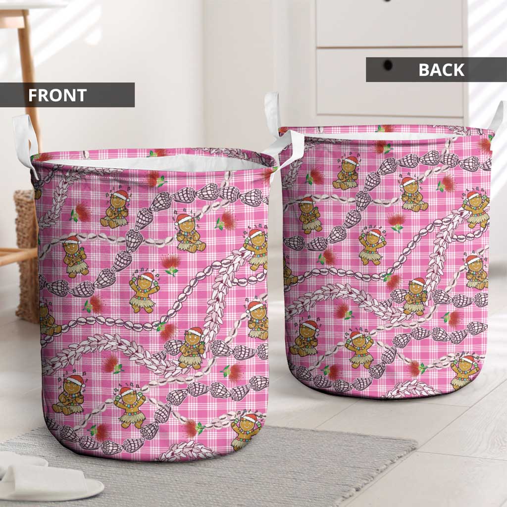 Pink Palaka Hawaii Mele Kalikimaka Laundry Basket Ohia Lehua Shell Leis Funny Gingerbread Santa LT14 - Polynesian Pride