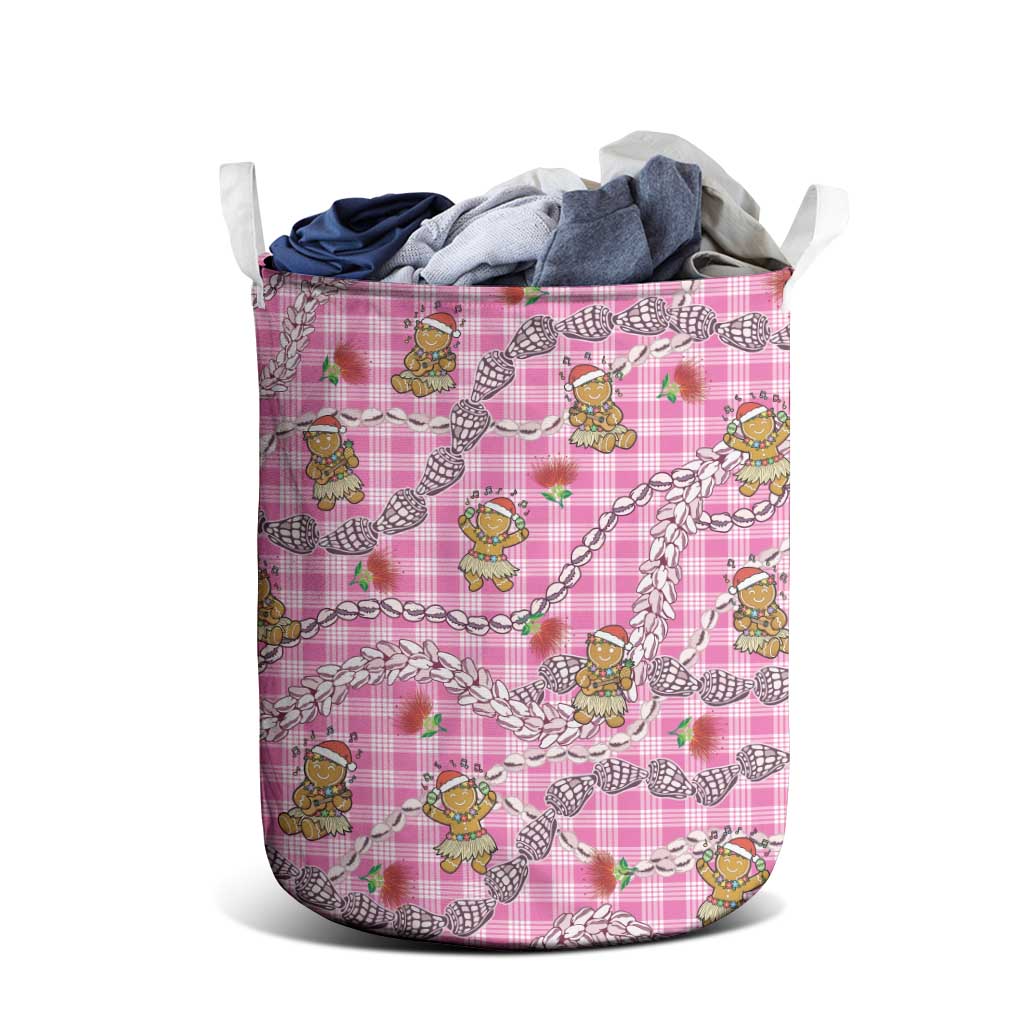 Pink Palaka Hawaii Mele Kalikimaka Laundry Basket Ohia Lehua Shell Leis Funny Gingerbread Santa LT14 - Polynesian Pride