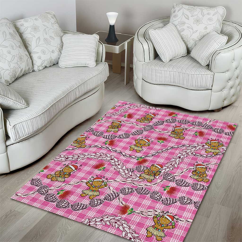 Pink Palaka Hawaii Mele Kalikimaka Area Rug Ohia Lehua Shell Leis Funny Gingerbread Santa - Polynesian Pride