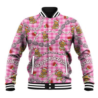 Pink Palaka Hawaii Mele Kalikimaka Baseball Jacket Ohia Lehua Shell Leis Funny Gingerbread Santa LT14 Unisex Pink - Polynesian Pride