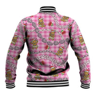 Pink Palaka Hawaii Mele Kalikimaka Baseball Jacket Ohia Lehua Shell Leis Funny Gingerbread Santa LT14 - Polynesian Pride